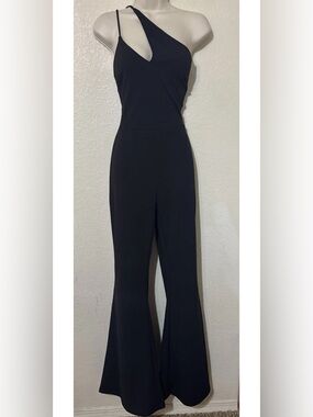 Black Sleeveless Flared Jumpsuit • Deep V • Elegant Women’s One‑Piece Outfit